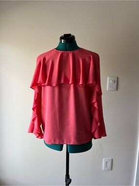 Ann Taylor Coral Pink Ruffle Sleeve Blouse